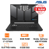 Laptop Asus TUF Gaming F15 - Black- 15.6 FHD LED 144Hz; Intel Core i7-12700H; 8GB DDR5 4800MHz+ 1slot; 512GB SSD;  VGA RTX3050 4GB;  Wifi 6+ BT5.2;  Alu A; LedKB RGB; Win11H; 2Y  (FX507ZC-HN124W)