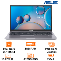 Laptop Asus Vivobook X515EA - Gray -  15.6 FHD IPS; Intel Core i3-1115G4; 4GB on + 1Slot; 512GB SSD + 2.5; Wifi5 + BT4.1; Polyc; FG; Win11H; 2Y (X515EA-BQ2351W)