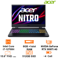 Laptop Acer Gaming Nitro 5 Tiger AN515-58-773Y - Black- 15.6 FHD IPS 144Hz; Intel Core i7-12700H; 8GB 3200 + 1 slot;  512GB SSD PCIe + 1 2.5+ 1 M.2;  VGA GF3050Ti 4GB;  Wifi 6 + BT5.1;  LedKB; Polyc; Win11H; 1Y 3S1 (NH.QFKSV.001)