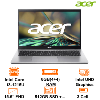 Laptop Acer Aspire 3 A315-59-381E - Bạc - 15.6 FHD; I3-1215U; 8GB(4+4); 512GB SSD +1 M.2+ 1 HDD; Wifi5+BT4.2; Polyc; Win11H; 1Y (NX.K6TSV.006)