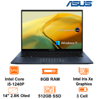 Laptop Asus Zenbook 14 Oled - Xanh - 14" 2.8K Oled; Intel Core i5-1240P; 8GB on; 512GB SSD; Wifi 6 + BT 5.2; Alu- A,C,D; 1.39 kg; 75Wh; Bag + Cable A to Lan; Win11H; 2Y (UX3402ZA-KM218W)