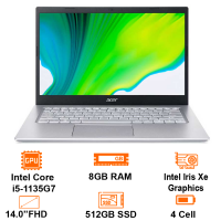 Laptop Acer Aspire 5 A514-54-5127 - Bạc - 14 FHD IPS; I5-1135G7; 8GB(4 on+ 4); 512GB SSD +1 M.2+ 1 HDD; Wifi6+BT5.1; Alu-A; LedKB; Pin 50Wh; Win11H; 1Y (NX.A28SV.007)
