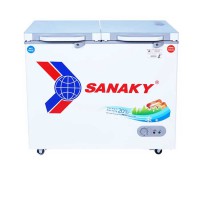 Tủ đông mát Sanaky 250L inverter VH-2599W2KD(2 ngăn:1 đông 1 mát,2 cánh,Dàn đồng,cánh kính cường lực,màu xanh )