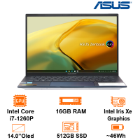 Laptop Asus Zenbook 14 Oled - Blue - 14 2.8K Oled; Intel Core i7-1260P; 16GB on; 512GB SSD; Wifi 6 + BT 5.2; Alu- A,C,D; Win11H; 2Y (UX3402ZA-KM221W)