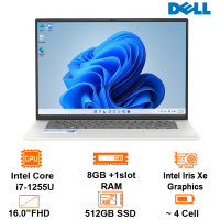 Laptop Dell Inspiron 16 5620 - Silver - 16 FHD+ WVA; i7-1255U; 8GB+ 1slot; 512GB SSD; WF6+ BT5.2; Alu A,C; FG; Win11H+ OfficeHS21; 1Y IH (N6I7110W1)