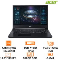 Laptop Acer Gaming Aspire 7 A715 43G R8GA -Đen - 15.6 FHD IPS; R5-5625U; 8GB+1slot; 512GB SSD; VGA GTX3050 4GB; Wifi6+BT5.1; Polyc; LedKB; Win11H; 1Y 3S1 (NH.QHDSV.002)