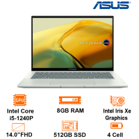 Laptop Asus Zenbook 14 Oled - AQUA CELADON - 14 2.8K Oled; Intel Core i5-1240P; 8GB on; 512GB SSD; Wifi 6 + BT 5.2; Alu- A,C,D; Win11H; 2Y (UX3402ZA-KM220W)