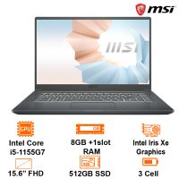 Laptop MSI Modern 15 A11M -Gray- 15.6 FHD IPS; Intel Core i5-1155G7; 8GB 3200MHz + 1Slot; 512GB SSD;  WiFi 6 + BT5.2; Alu A; Win10H; 1Y (15-A11M-1024VN)