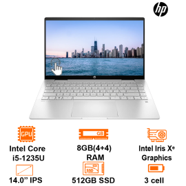 Laptop HP 2 in 1 Pavilion X360 14 EK0135TU -Silver- 14 FHD Touch IPS+ Pen; Intel Core i5-1235U; 8GB on 3200Hz;  512GB SSD;  Wifi6+ BT5.2; Alu A,B,C; Win11H; 1Y (14-EK0135TU-7C0W5PA
