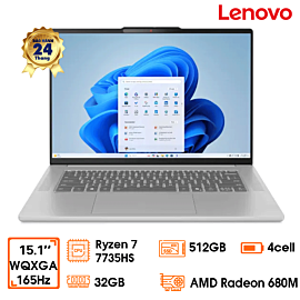Laptop Lenovo IdeaPad Slim 5 OLED, 15.1" WQXGA OLED 165Hz, R7-7735HS, 32GD5 bus 6400 (not upgradable), 512GB SSD, AMD Radeon 680M, 4C 70Wh, AX+BT, Win 11, Cloud Grey, 2Y (15ARP10-83J3002SVN)