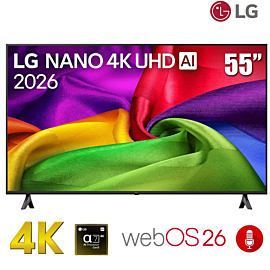TV LG 55-inch 4K 55NU805BPSB- webOS 26, 60Hz, Voice Seach; Bộ xử lý α7 AI Processor 4K Gen9 ; Loa 20W, âm thanh vòm AI Sound Pro (9.1.2 kênh),Nút AI mới, điều khiển giọng nói, thao tác kéo thả trên AI Magic Remote, 2 chân 2 bên (2026)