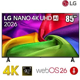 TV LG 85-inch Nano 4K AI 85NU805BPSB- webOS 26, 60Hz, Voice Seach; Bộ xử lý α7 AI Processor 4K Gen9 ; Loa 20W, âm thanh vòm AI Sound Pro (9.1.2 kênh),Nút AI mới, điều khiển giọng nói, thao tác kéo thả trên AI Magic Remote, 2 chân 2 bên (2026)