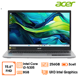 Laptop Acer Aspire Go 15 AG15-31P-30M4-NX.KRPSV.004 i3-N305; 8G LPDD5 bus 4800 onboard; 256GB SSD; 15.6" FHD; Win11HSL; Plastic, Bạc; 1Y (X.DS1SV.001)
