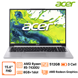Máy tính xách tay Acer Aspire Lite 15 AL15-49P-R6XX-NX.DRZSV.002  R5-7430U; 08GD4 bus 3200 + 1slot; 512GB SSD; 15.6" FHD; Win11HSL; Plastic, Bạc; 1Y