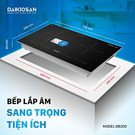 Bếp từ đôi Daikiosan DB200, 4000W, mặt kính Kanger, 8 mức điều chỉnh, 680x380 mm