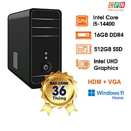 Bộ linh kiện máy tính CPC-14416G500.40B - Black - Intel Core i5-14400; H610; 16GB DDR4 3200; SSD 512GB SATA; HDMI + VGA; GbE LAN; Nguồn 400W; WIN11H; 3Y(1 đổi 1, BH cả cháy nổ)