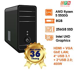 Máy bộ CPN CPC-5508G256.32W - White - Ryzen 5 5500G; A520; DDR4 8GB; SSD 256GB M.2 NVME; HDMI + VGA; GbE LAN; 4* USB 3.1 + 2*USB 2.0; 400W; 3Y