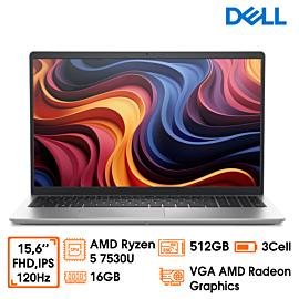 Laptop Dell 15 DC15255, 15.6" FHD 120Hz, Ryzen 5 7530U, 16GD4 (1x16GB), 512GB SSD, 41Whr, Win11 Home, Office Home 2024 + Microsoft 365 Basic 1 year, 2Y Dell Care Plus (DC15255-DC5R5973W1-Silver)