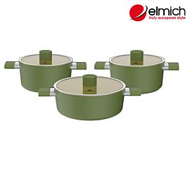 Bộ nồi đáy từ phủ sứ Ceramic Elmich Olive EL5220OV03 size 18,20,24cm