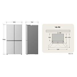 Tủ lạnh 4 cánh LG thiết kế âm tường, màu be, 510 lít F51EG ( thiết kế âm tường tiết kiệm không gian, inverter tiết kiệm điện năng, Multi Ari Flow phân bổ đều không khí lạnh, ngăn điểu chỉnh nhiệt độ linh hoạt theo từng loại thực phẩm, mặt gương mờ màu be.