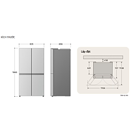 Tủ lạnh 4 cánh LG 580L French Door F56BG thiết kế âm tường (inverter , Linear Cooling & Door Cooling, Hygiene Fresh+ khử mùi diệt khuẩn, kết nối thông minh LG ThinQ, cảnh báo cửa mở,màu đen, mặt gương soi.)