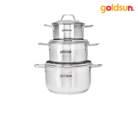 Bộ nồi inox 5 đáy Goldsun GPS1735-S, 16-20-24cm, quai inox bọc silicone, dùng cho mọi loại bếp