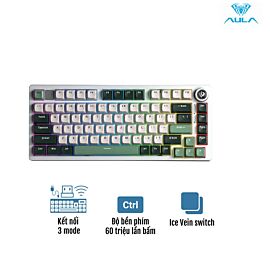 Bàn phím cơ gaming AULA - LEOBOG HI75C pro - Xanh lá đậm + trắng, Ice Vein switch, 81 phím, Wireless 2.4GHz + Bluetooth 5.0 + USB Type-C , cơ case nhôm, có núm xoay, Linear, PBT Double-Shot, LED RGB, Hotswap, Pin lithium 4000mAh