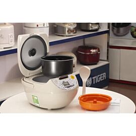 Nồi cơm điện tử Tiger 1.0L JBV-S10W, 564W, Fuzzy Logic cảm ứng nhiệt thông minh, 9 chức năng nấu cài đặt sẵn, trắng
