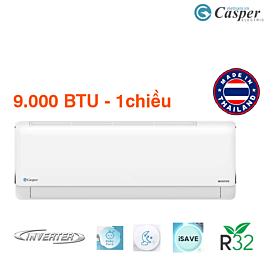 Điều hòa Casper JC-09IU36-O - Inverter tiêu chuẩn; 1HP 9250 BTU; CSPF 4.05;3 sao, Điện năng tiêu thụ 1040W, Cánh đảo gió tiêu chuẩn, có Turbo, dàn nóng 16kg model 2025