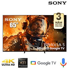 TV Mini-LED bravia 5 Sony 65-inch K-65XR50 (XR Processor (AI nâng cấp), Google TV, đèn nền Full Array LED,XR Backlight Master Driv, XR Triluminos Pro,Bộ xử lý Cognitive Processor XR,,Acoustic Multi-Audio, XR Motion Clarity, 120Hz (2025)