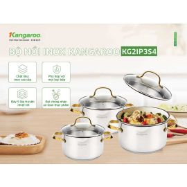 Bộ nồi inox cao cấp 5 lớp Kangaroo KG2IP3S4 ( 16,20,24cm), vàng