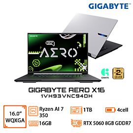 Máy tính xách tay GIGABYTE AERO X16 1VH93VNC94DH, model: EG61H (wifi 6E, Wlan module: RTL8852CE, chip AMD Ryzen AI 7 350, 16GB RAM, M.2 1TB SSD, 16'' , RTX5060, Win11 Home)