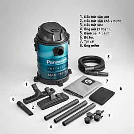 Máy hút bụi thùng Panasonic MC-YW603AN49, 1500W, hút khô, ướt, thổi bụi, 21L