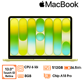 Macbook Neo 13 APPLE A18 PRO/6C CPU/5C GPU/8GB RAM/512GB SSD/13.0"/20W/A3404/VÀNG (CITRUS)- MHFE4SA/A