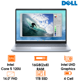 Laptop Dell Inspiron 14 5440 - Ice Blue - 14" FHD+ 250 Nits; Intel Core 5 120U; 16GB(2x8) DDR5;  1TB SSD NVMe; 54Wh;  WF6e + BT5.2; Polyc; FG; Win11H+ OfficeHS21;54 Whr; 1Y IH (N5440-71034769)