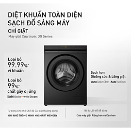 Máy giặt Panasonic cửa trước 12kg NA-24VDG1BVT (ActiveFoam, stainmaster, Blue AG+, cảm biến thông minh AI Smart Wash, ghi nhớ thông minh My Smart Memory, vệ sinh lồng giặt Tub Hygiene) màu đen, H x W x D (845 x 596 x 585)