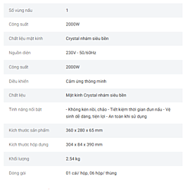 Bếp hồng ngoại Nanoco NICL665, 2000W, Crystal
