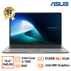 Laptop Asus Expertbook - bạc - 15.6 inch FHD IPS, Core 3-100U, 8GD5 (to 64gb), 512GB, FingerPrint, Wi-Fi 6 +BT 5.3, 50WHrs, Win11H, 2Y Onsite (P1503CVA-C3U08-50W)
