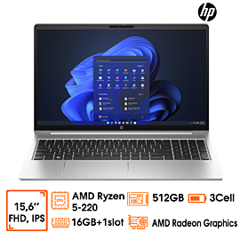 Laptop HP ProBook 450 G10 -Silver- 15.6 FHD IPS; Ryzen 5-220; 16GD5 5600 (+1slot); 512GB SSD; Wifi6+ BT5.3 + LAN; Led KB; Pin 56Wh; Alu A; Win11H; 1Y (P450-G10-C40JNAT)