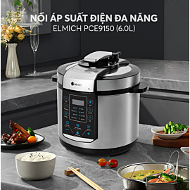 Nồi áp suất điện đa năng Elmich PCE-9150, 6L, 1000W, 8 chức năng nấu đa dạng, Lòng nồi inox và vỏ inox phủ sơn tĩnh điện, màu bạc