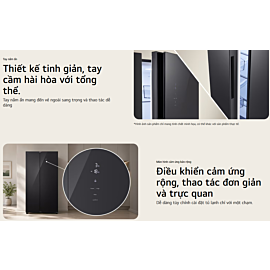 Tủ lạnh SBS LG 602L S60BG - Thiết kế mặt kính đen- Máy nén inverter - Multi Air Flow (Hệ thống luồng khí lạnh đa chiều), không đóng tuyết, 1770*910*730 (C*R*S).