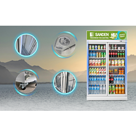 Tủ mát đứng Sanden 2 cánh inverter dung tích 1100L SPM-1200C có sấy kính. KT 1200x750x2050