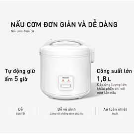 Nồi cơm điện cơ Panasonic 1.8L SR-MA181WRA, 800W, màu trắng