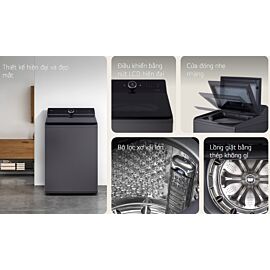 Máy giặt cửa trên LG 19kg T2519SX5G (động cơ truyền động trực tiếp, tự động nhận diện loại vải, giặt nhanh 30p, giặt hơi nước, thiết kế mặt trước nghiêng. Màu xám đậm)