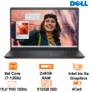 Laptop Dell Inspiron 3530- i7 1355U (Up to 5Ghz, 12Mb Cache), 16Gb (2 x 8Gb) DDR4 3200Mhz, 512Gb SSD NVMe, 15.6" FHD 1920 x 1080 120Hz + 250 nits , 4 cell - 54Whr Battery, Finger Print Reader, Win11+ OfficeHS21, Premium Support, Carbon Black (N3530-N5I724