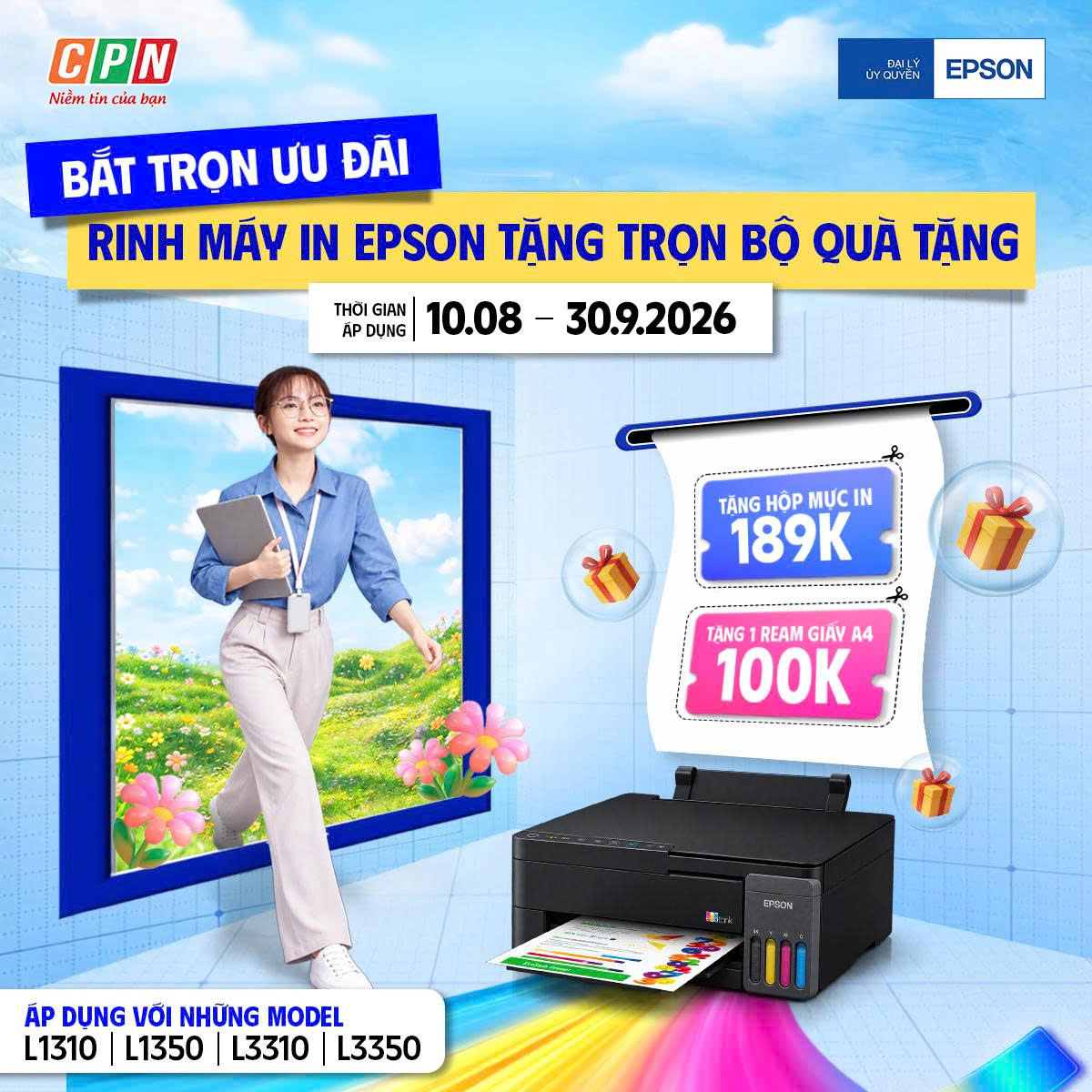 RINH MÁY IN EPSON TẶNG TRỌN BỘ QUÀ TẶNG