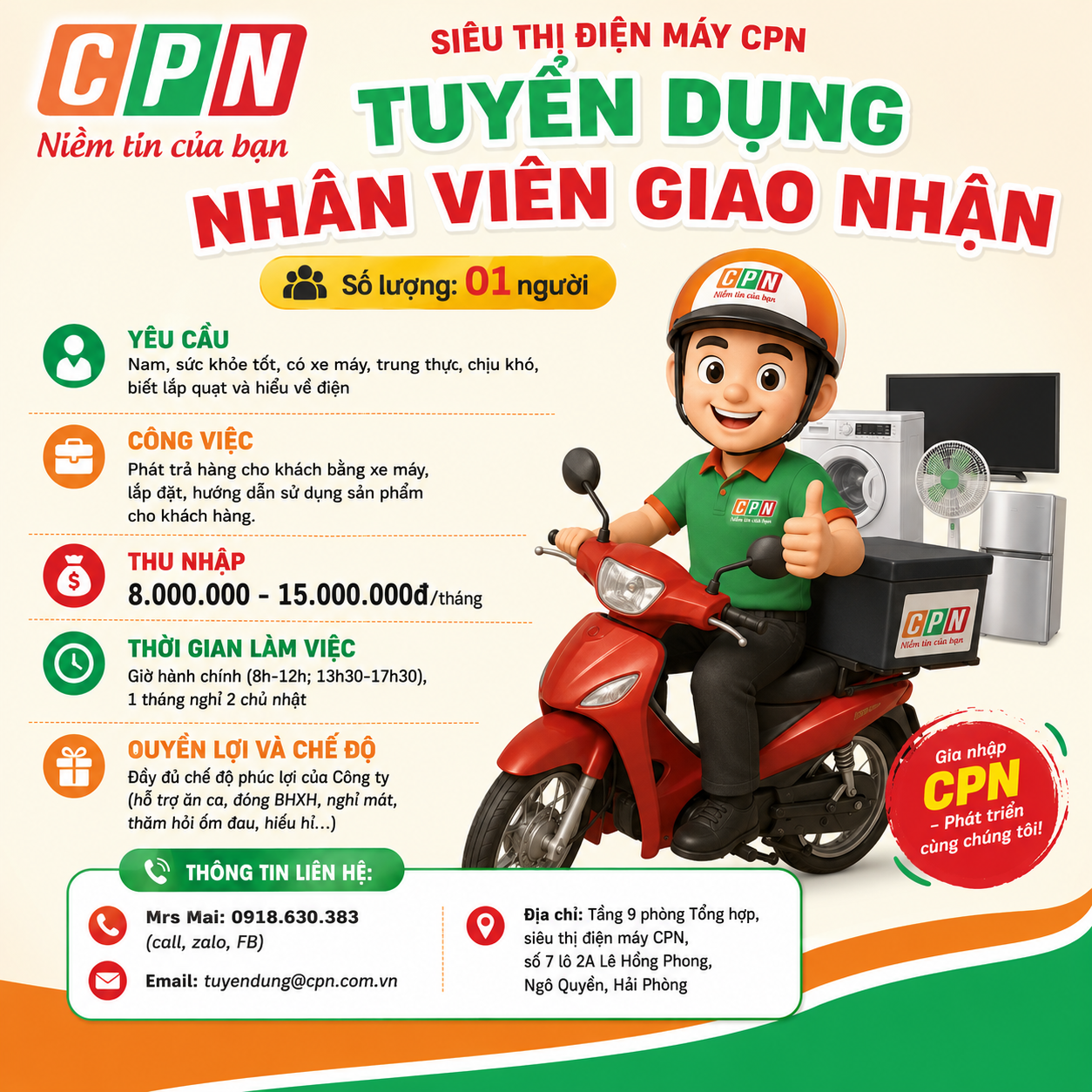 TUYỂN NHÂN VIÊN GIAO NHẬN 30/6/2026
