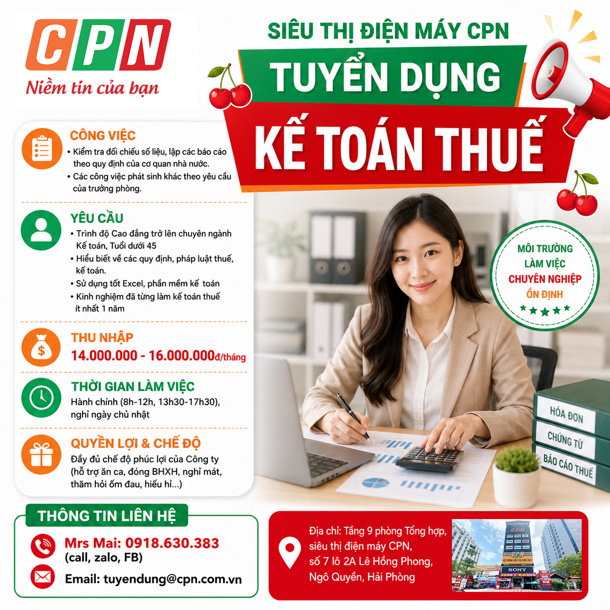 TUYỂN KẾ TOÁN THUẾ 28/5/2026
