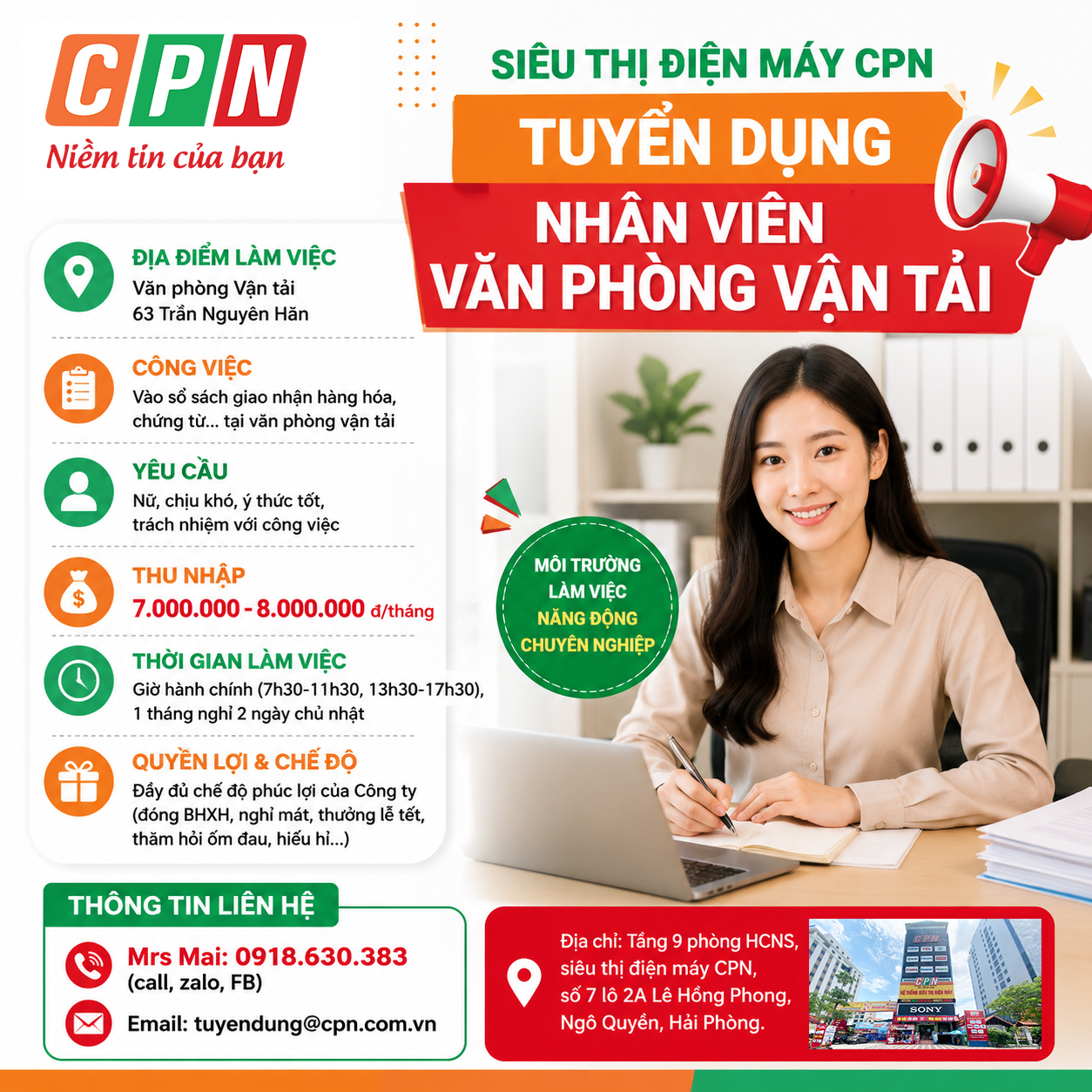 TUYỂN NHÂN VIÊN VĂN PHÒNG VẬN TẢI 28/5/2026