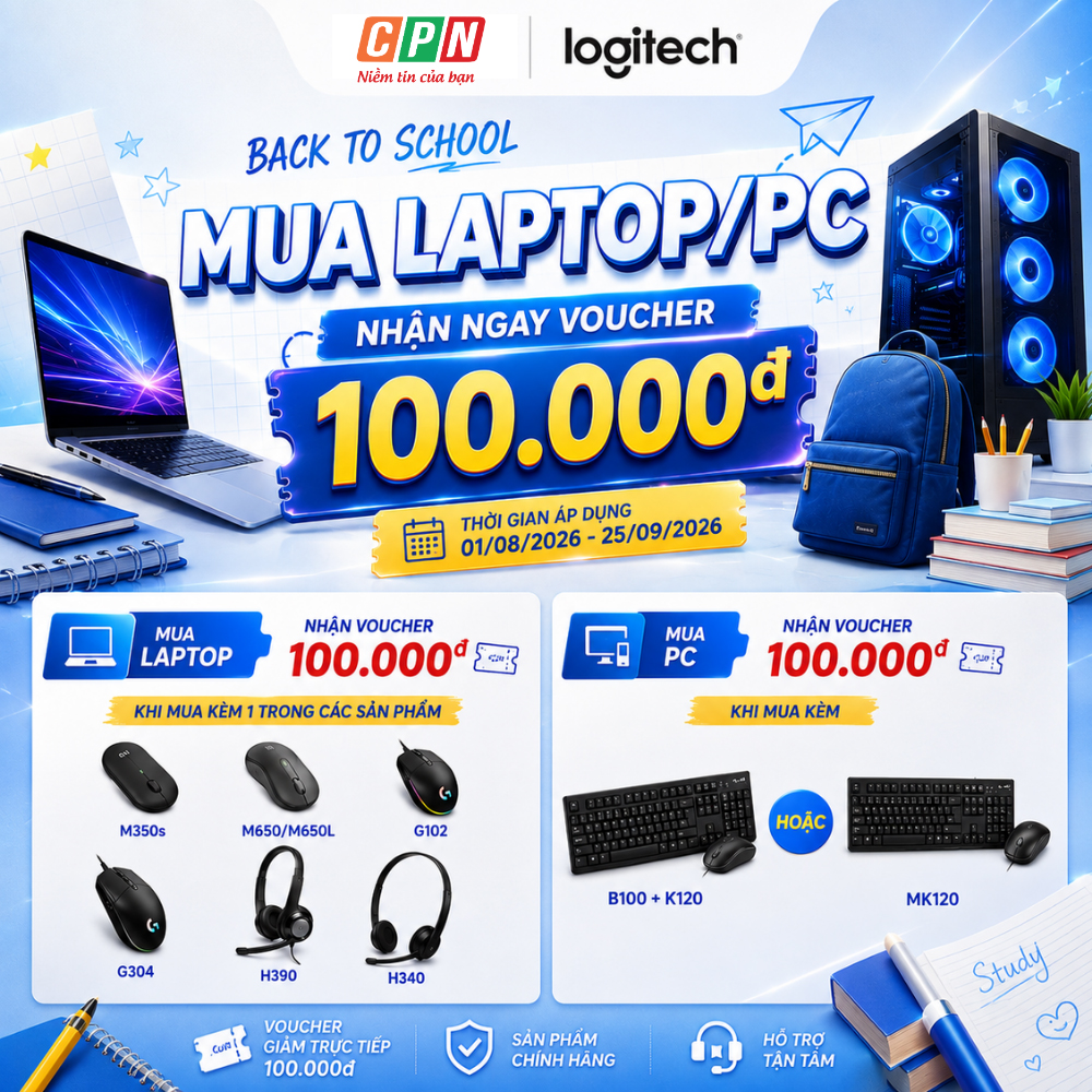 MUA LAPTOP/PC NHẬN NGAY VOUCHER 100K TỪ LOGITECH
